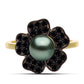 Anillo de Plata Bañada en Oro con Perla de río Tahiti verde ilusión y Espinela Negra de Badakhshan Gorno