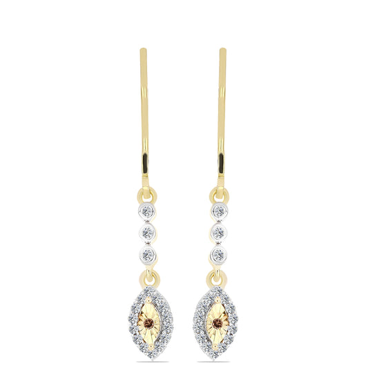 Pendientes de Plata Bañada en Oro con Diamante Cognac y Topacio Blanco