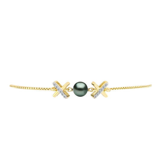 Pulsera de Plata Bañada en Oro con Perla de río Tahiti verde ilusión y Topacio Blanco