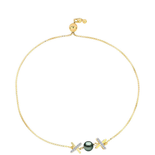 Pulsera de Plata Bañada en Oro con Perla de río Tahiti verde ilusión y Topacio Blanco