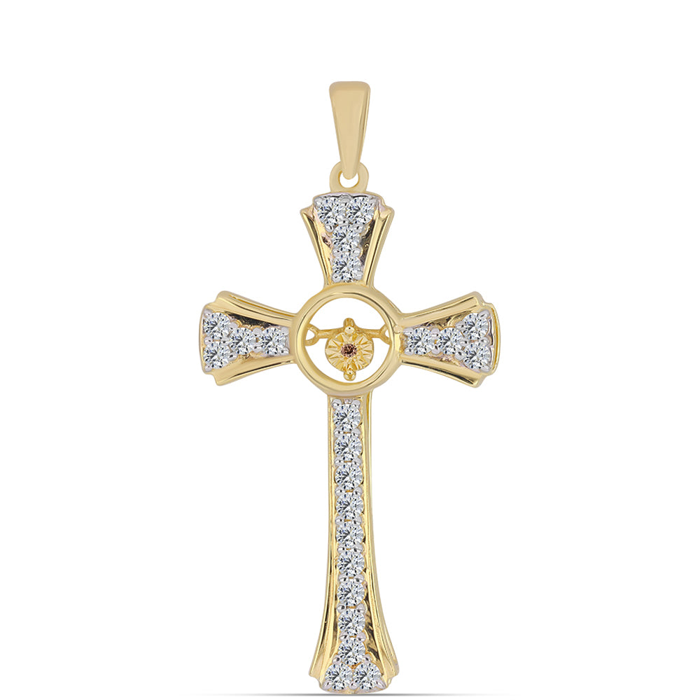 Cruz Colgante de Plata Bañada en Oro con Diamante Cognac y Topacio Blanco 1 