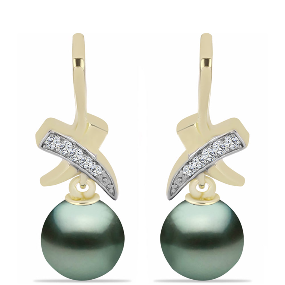 Pendientes de Plata Bañada en Oro con Perla de río Tahiti verde ilusión y Topacio Blanco