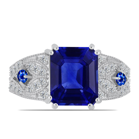 Anillo de Plata con Zafiro Azul Australiano y Topacio Blanco