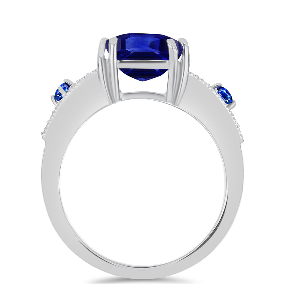 Anillo de Plata con Zafiro Azul Australiano y Topacio Blanco 2 