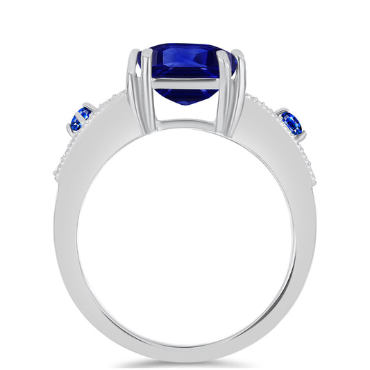 Anillo de Plata con Zafiro Azul Australiano y Topacio Blanco