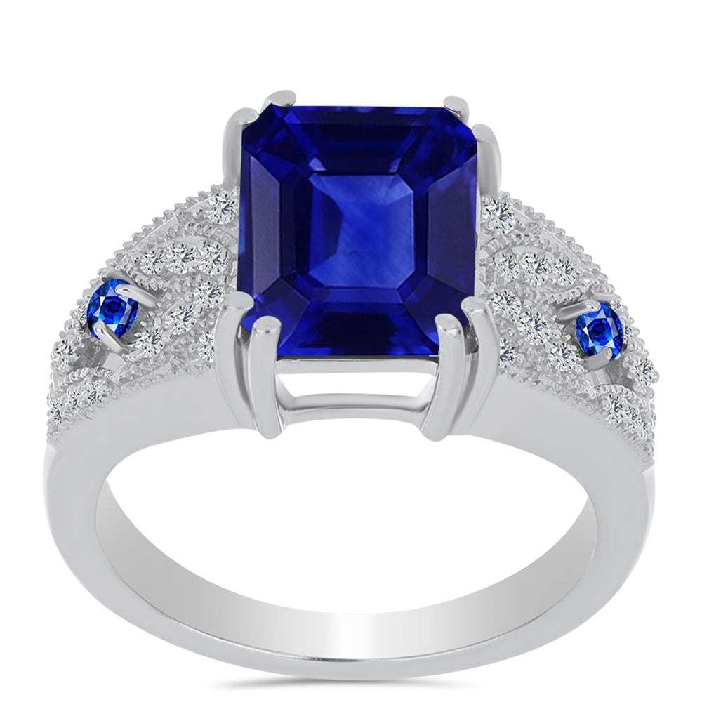 Anillo de Plata con Zafiro Azul Australiano y Topacio Blanco