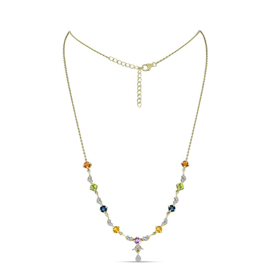 Collar de Plata Bañada en Oro con Zafiro Arco Iris y Topacio Blanco