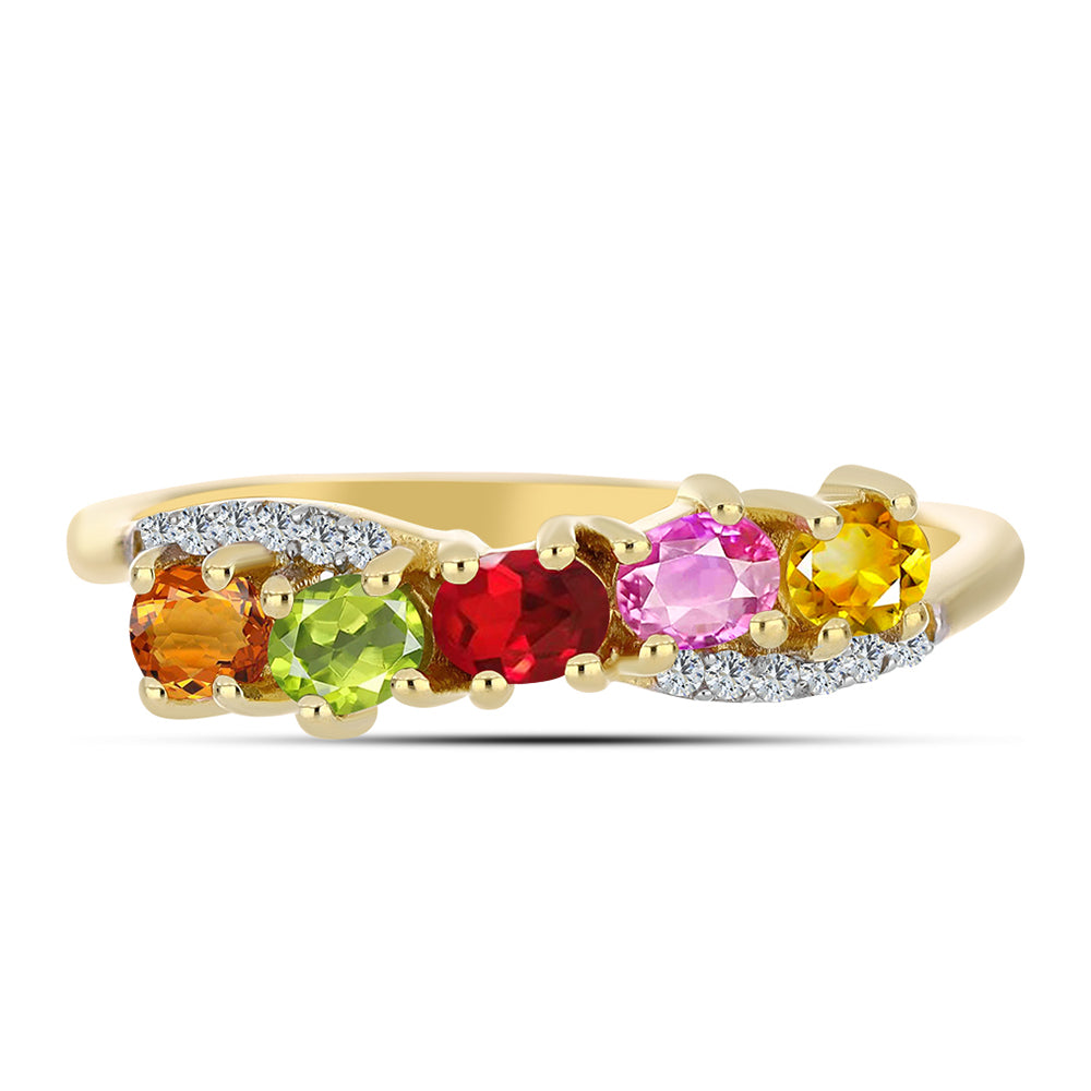 Anillo de Plata Bañada en Oro con Zafiro Arco Iris y Topacio Blanco 2 