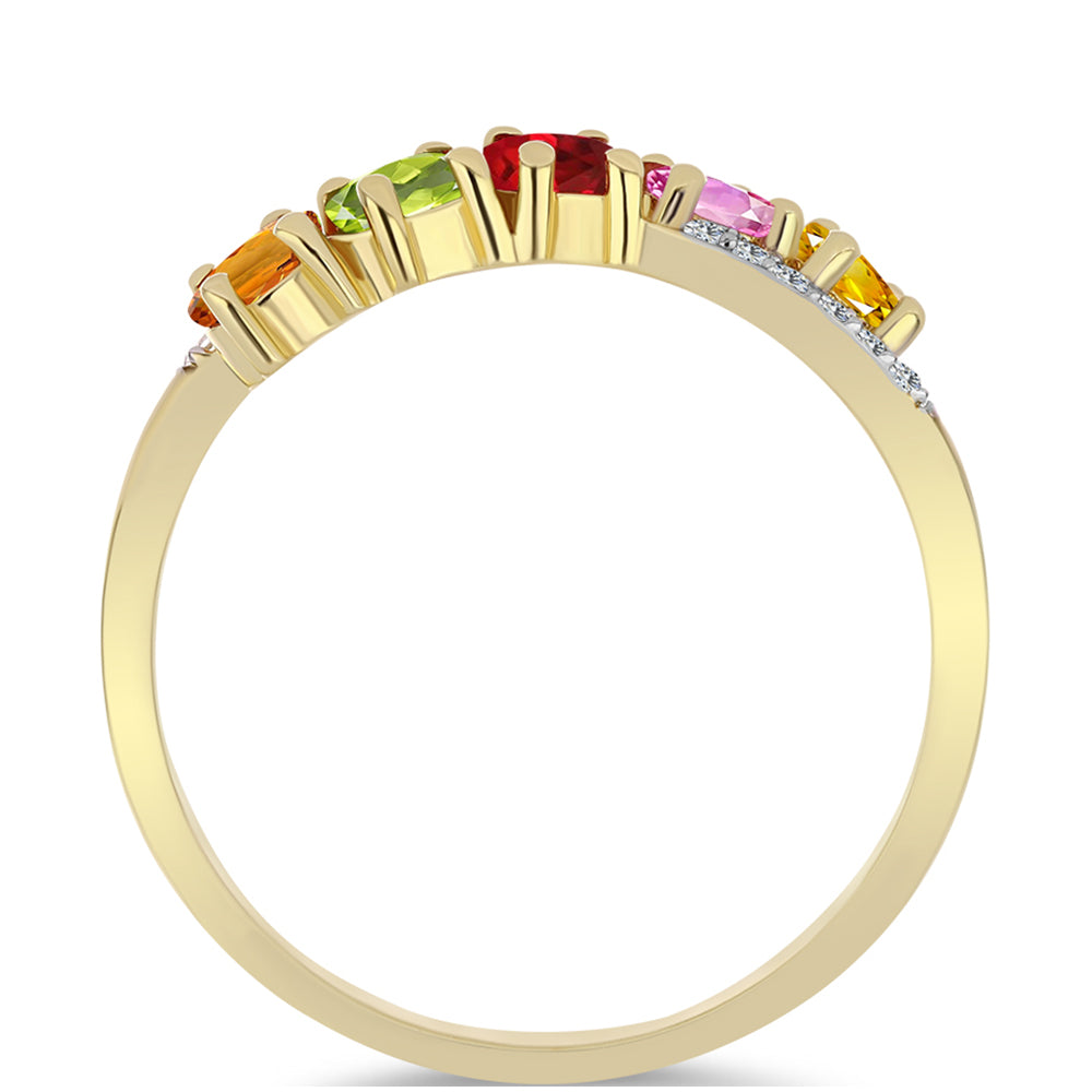 Anillo de Plata Bañada en Oro con Zafiro Arco Iris y Topacio Blanco