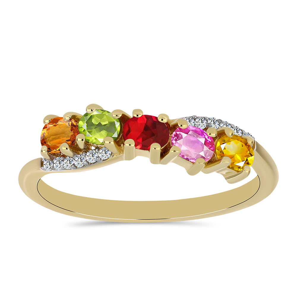 Anillo de Plata Bañada en Oro con Zafiro Arco Iris y Topacio Blanco 1 