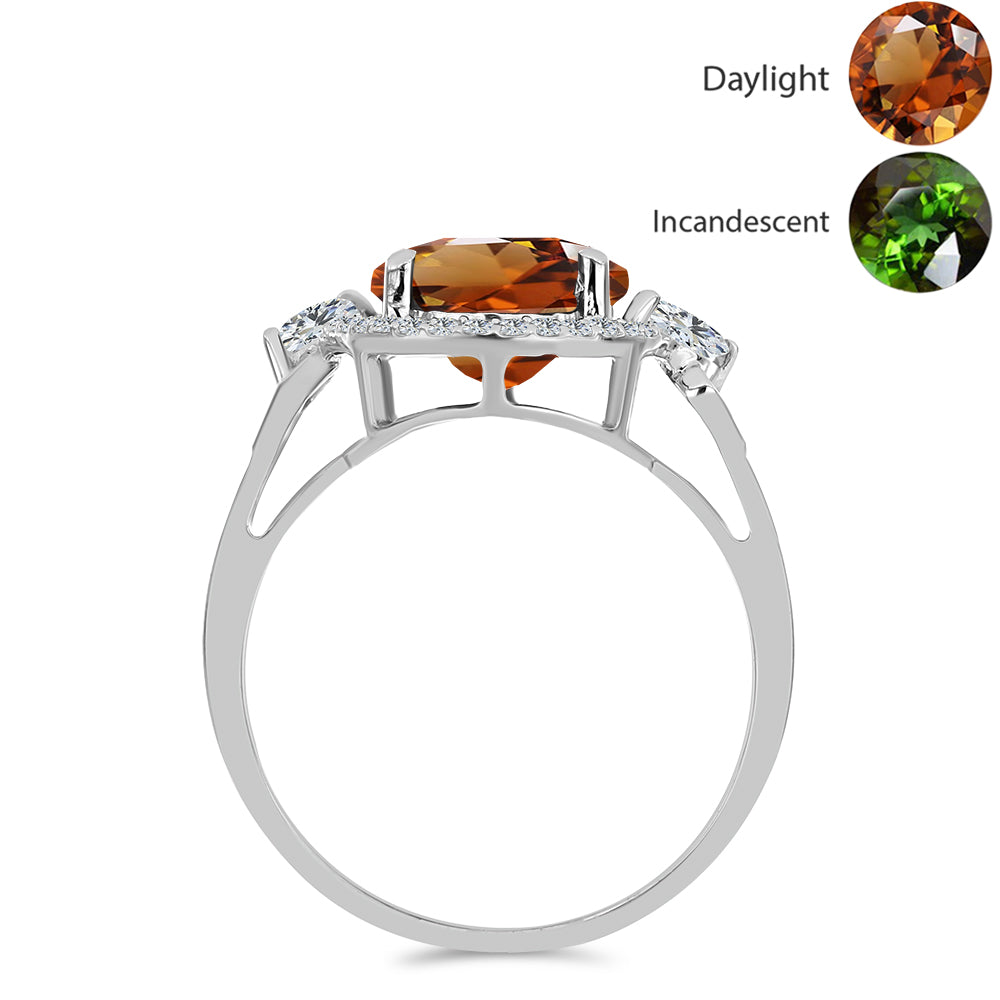 Anillo de Plata con Zultanita de Anatolia certificado y cultivado en laboratorio y Topacio Blanco 2 