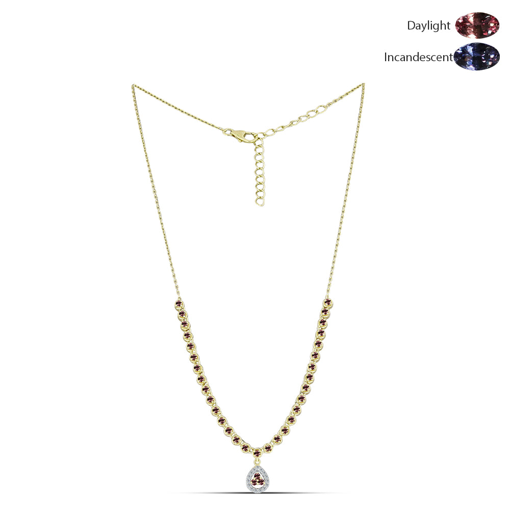 Collar de Plata Bañada en Oro con Granate Multicolor de Tsivory y Topacio Blanco 1 