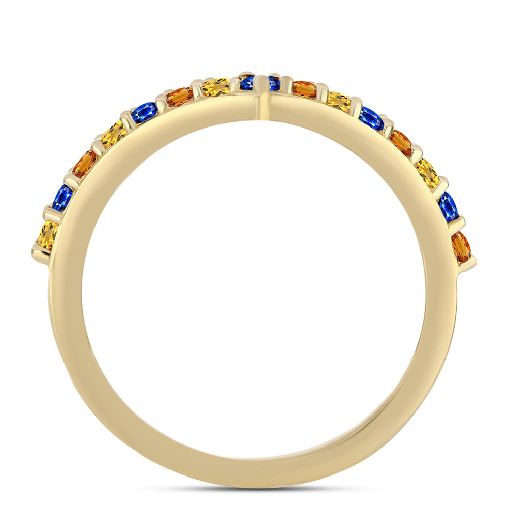 Anillo de Plata Bañada en Oro con Zafiro Arco Iris