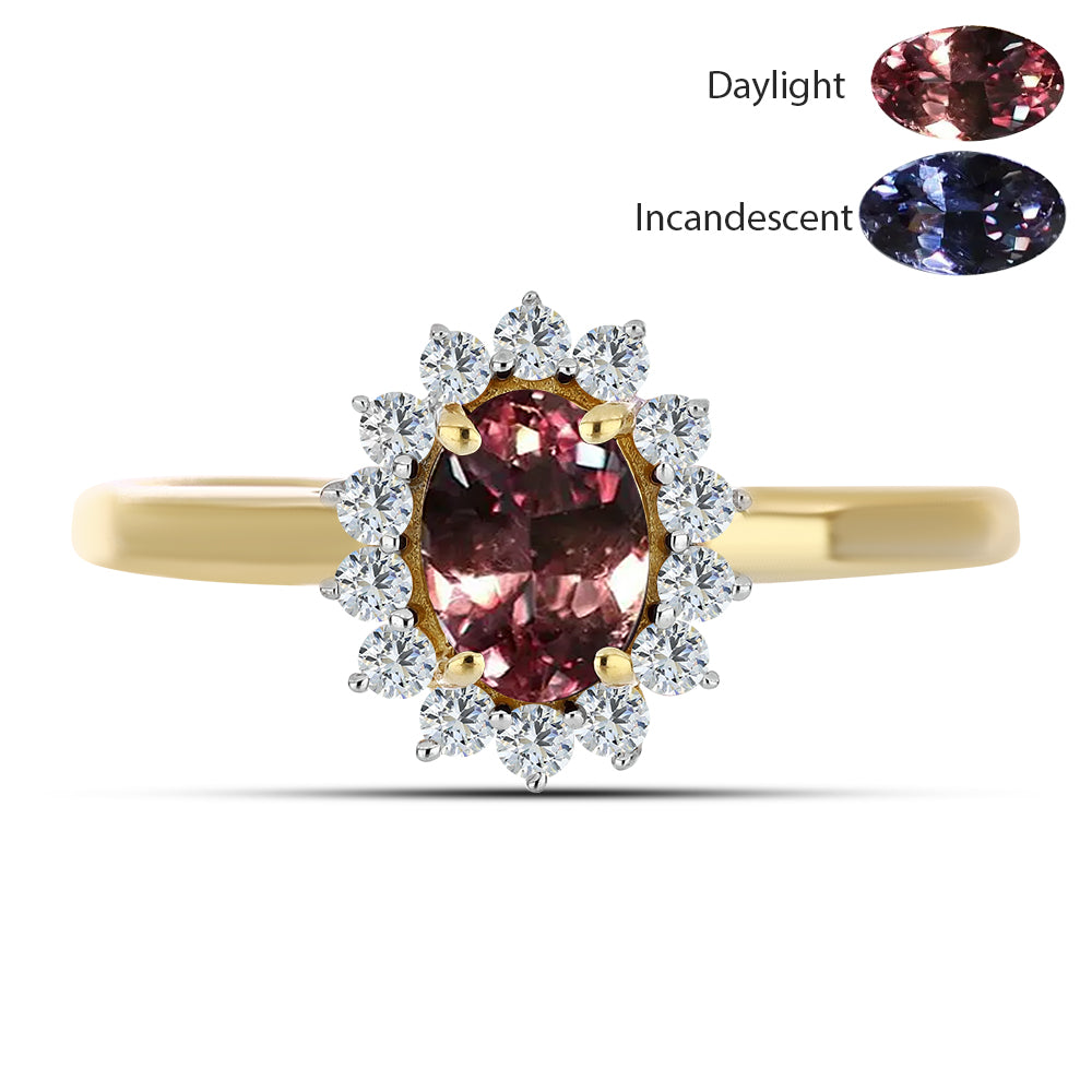 Anillo de Plata Bañada en Oro con Granate Multicolor de Tsivory y Topacio Blanco