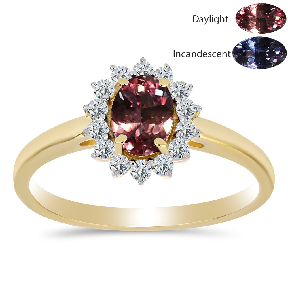 Anillo de Plata Bañada en Oro con Granate Multicolor de Tsivory y Topacio Blanco 1 