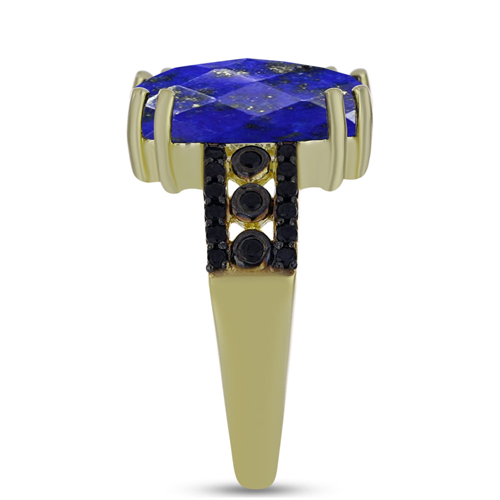 Anillo de Plata Bañada en Oro con Lapislázuli y Espinela Negra