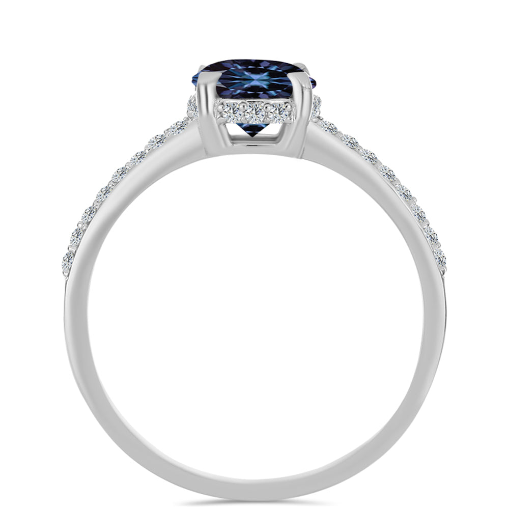 Anillo de Plata con Moisanita "Púrpura Imperial" y Topacio Blanco 2 
