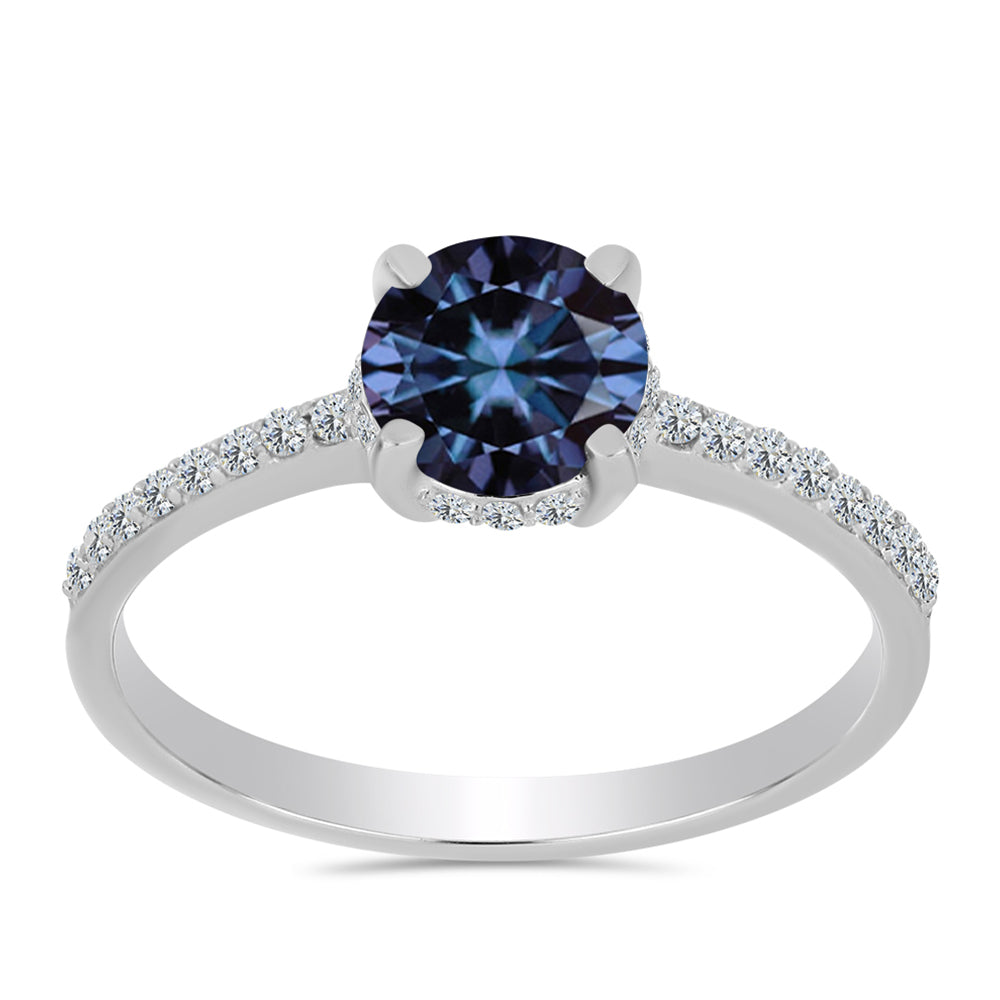 Anillo de Plata con Moisanita "Púrpura Imperial" y Topacio Blanco 3 