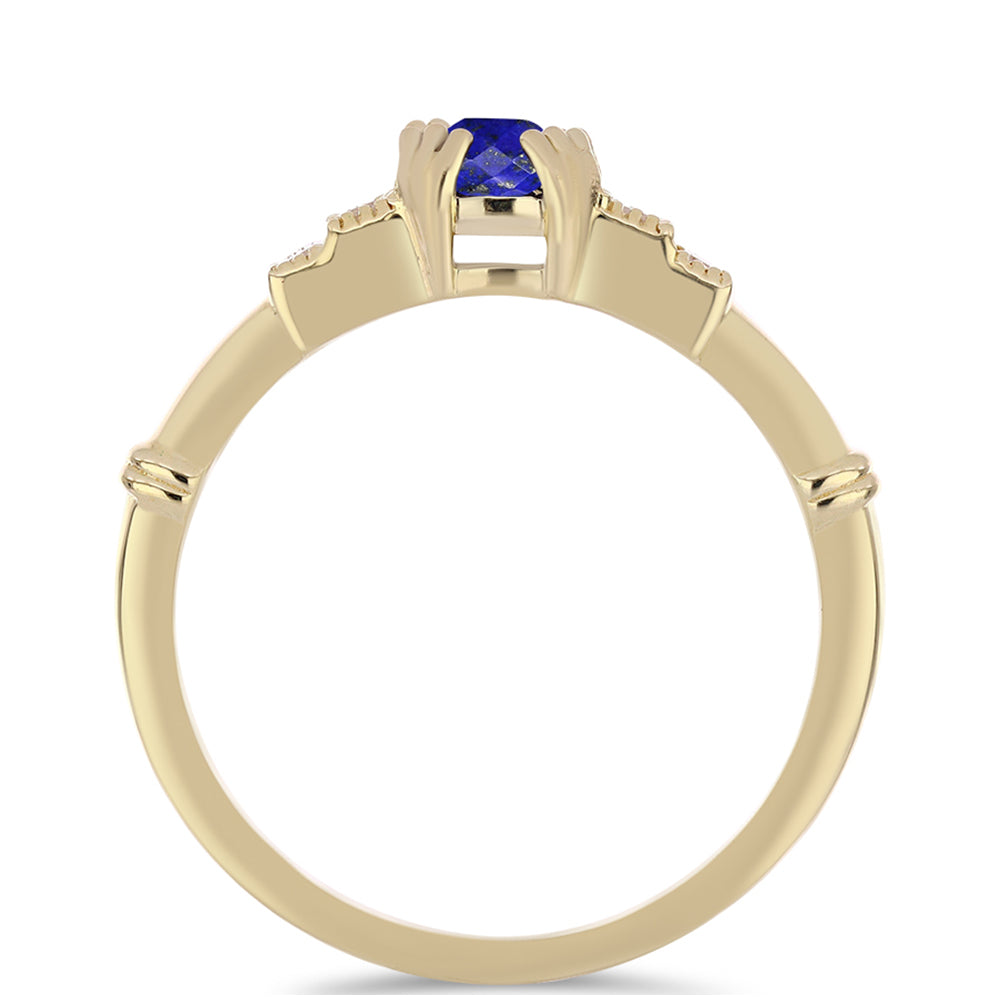 Anillo de Plata Bañada en Oro con Lapislázuli y Zircón Blanco