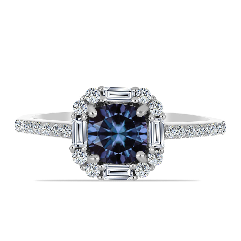 Anillo de Plata con Moisanita "Púrpura Imperial" y Zircón Blanco