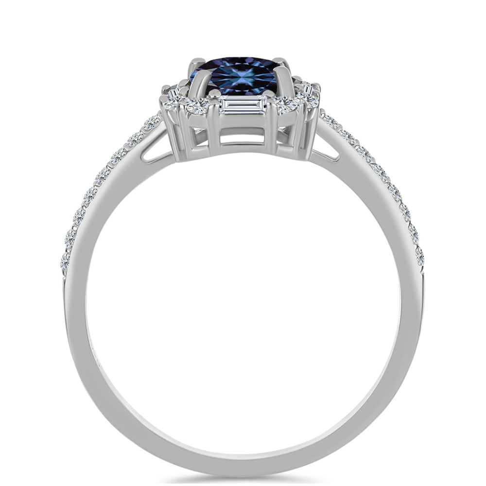 Anillo de Plata con Moisanita "Púrpura Imperial" y Zircón Blanco 2 