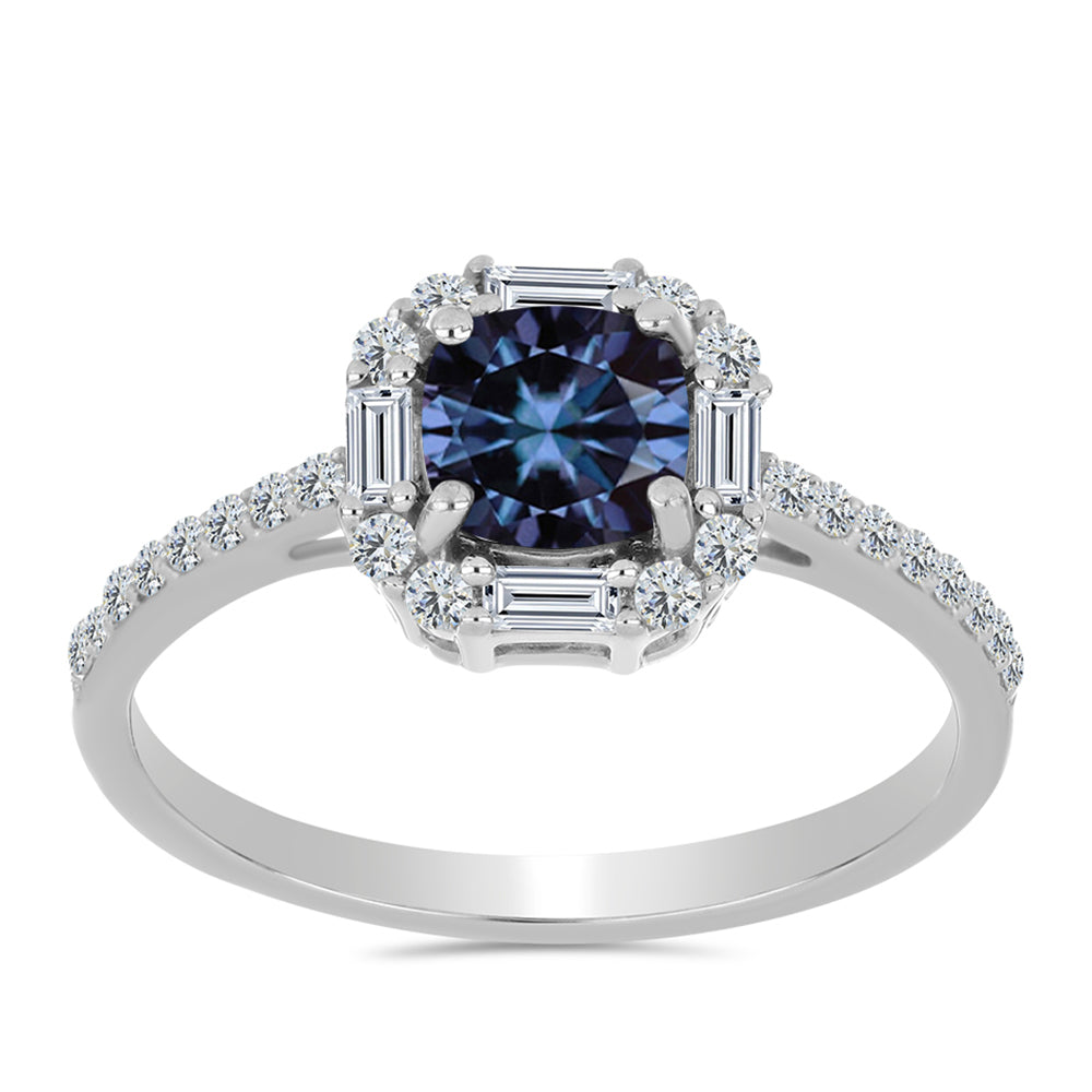Anillo de Plata con Moisanita "Púrpura Imperial" y Zircón Blanco 3 