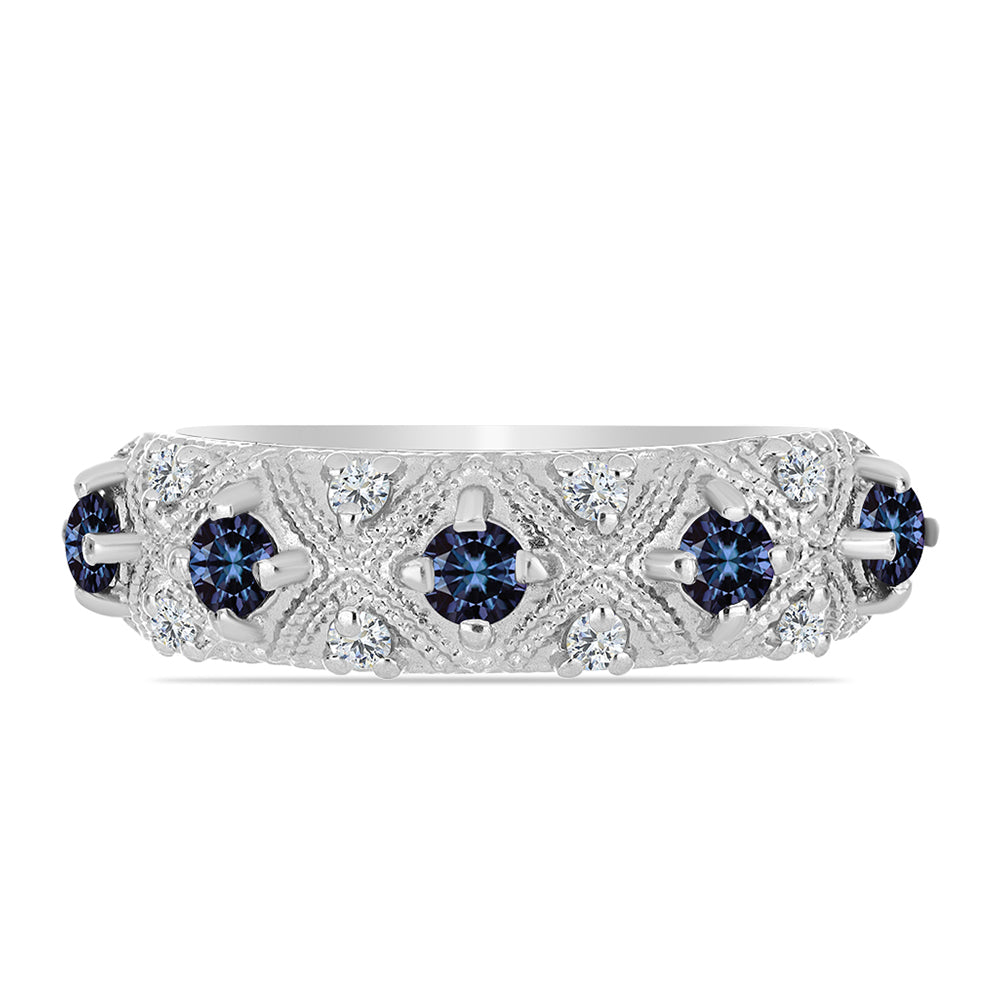 Anillo de Plata con Moisanita "Púrpura Imperial" y Topacio Blanco