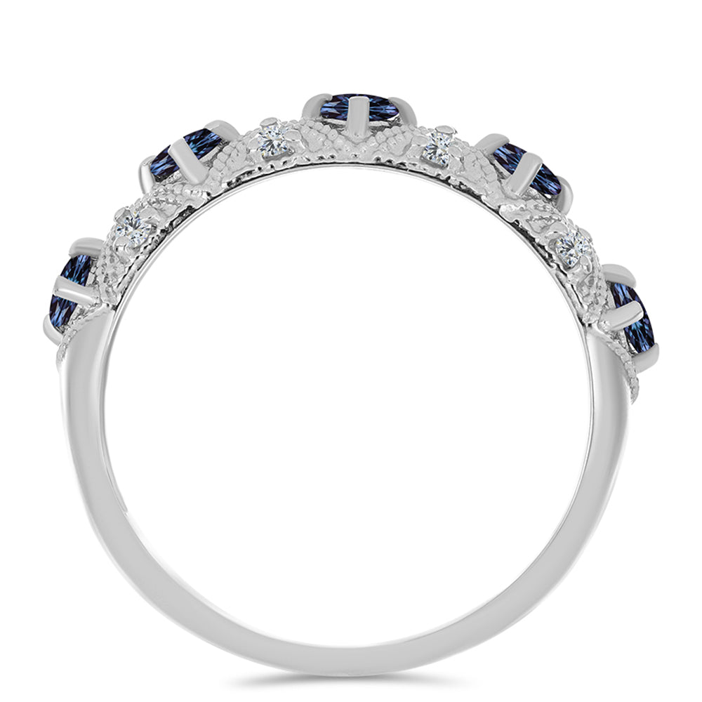 Anillo de Plata con Moisanita "Púrpura Imperial" y Topacio Blanco