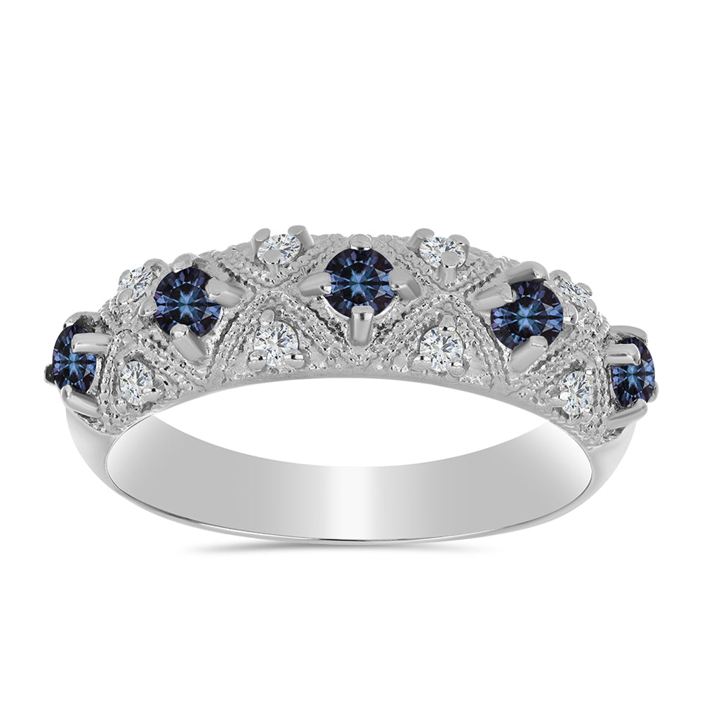 Anillo de Plata con Moisanita "Púrpura Imperial" y Topacio Blanco