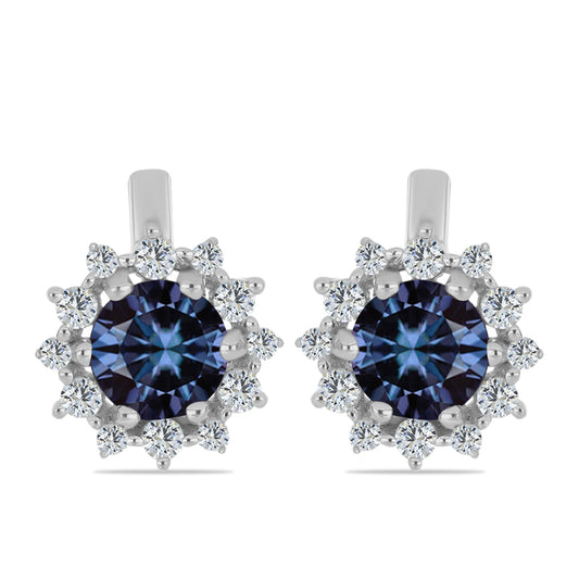 Pendientes de Plata con Moisanita "Púrpura Imperial" y Topacio Blanco