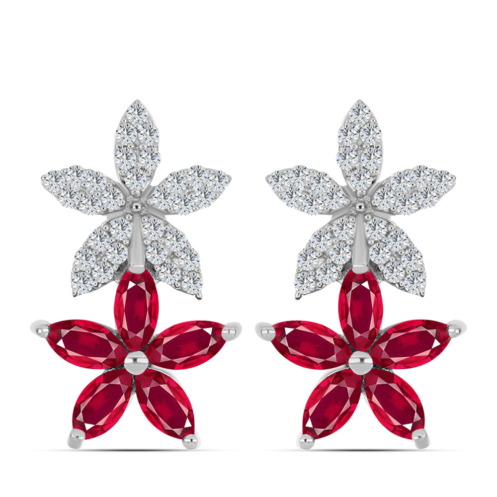 Pendientes de Plata con Rubí de Madagascar y Topacio Blanco