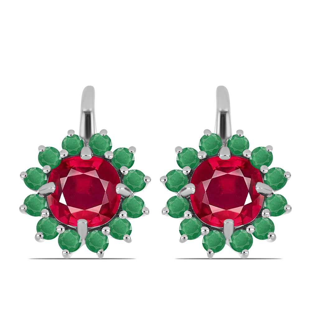 Pendientes de Plata con Rubí de Madagascar y Esmeralda de Brasil