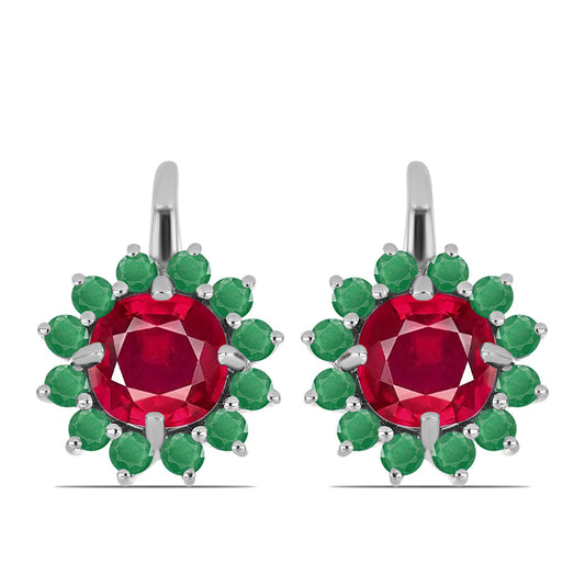 Pendientes de Plata con Rubí de Madagascar y Esmeralda de Brasil