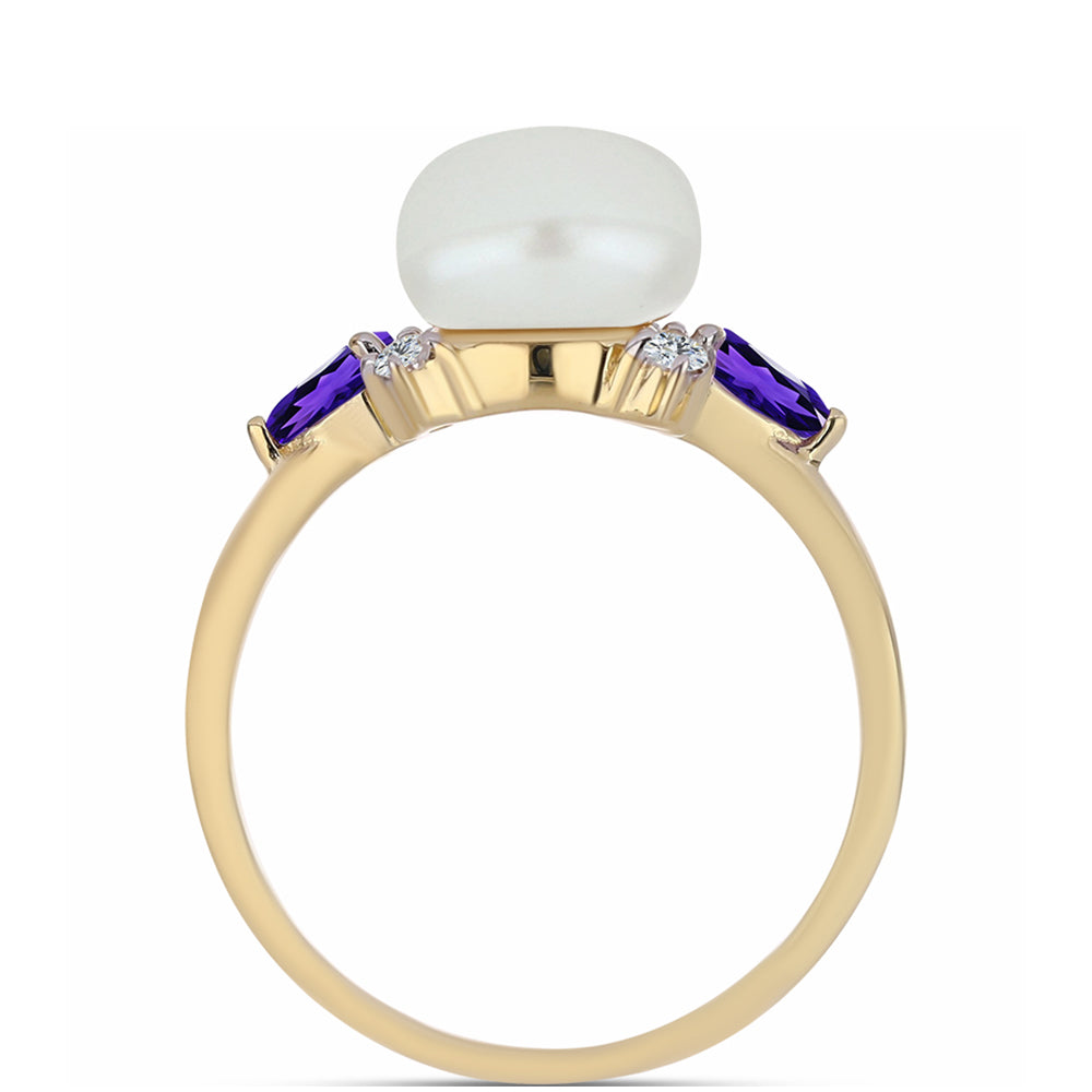 Anillo de Plata Bañada en Oro con Amatista de Marruecos y Perla blanca de agua dulce 2 