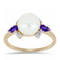 Anillo de Plata Bañada en Oro con Amatista de Marruecos y Perla blanca de agua dulce