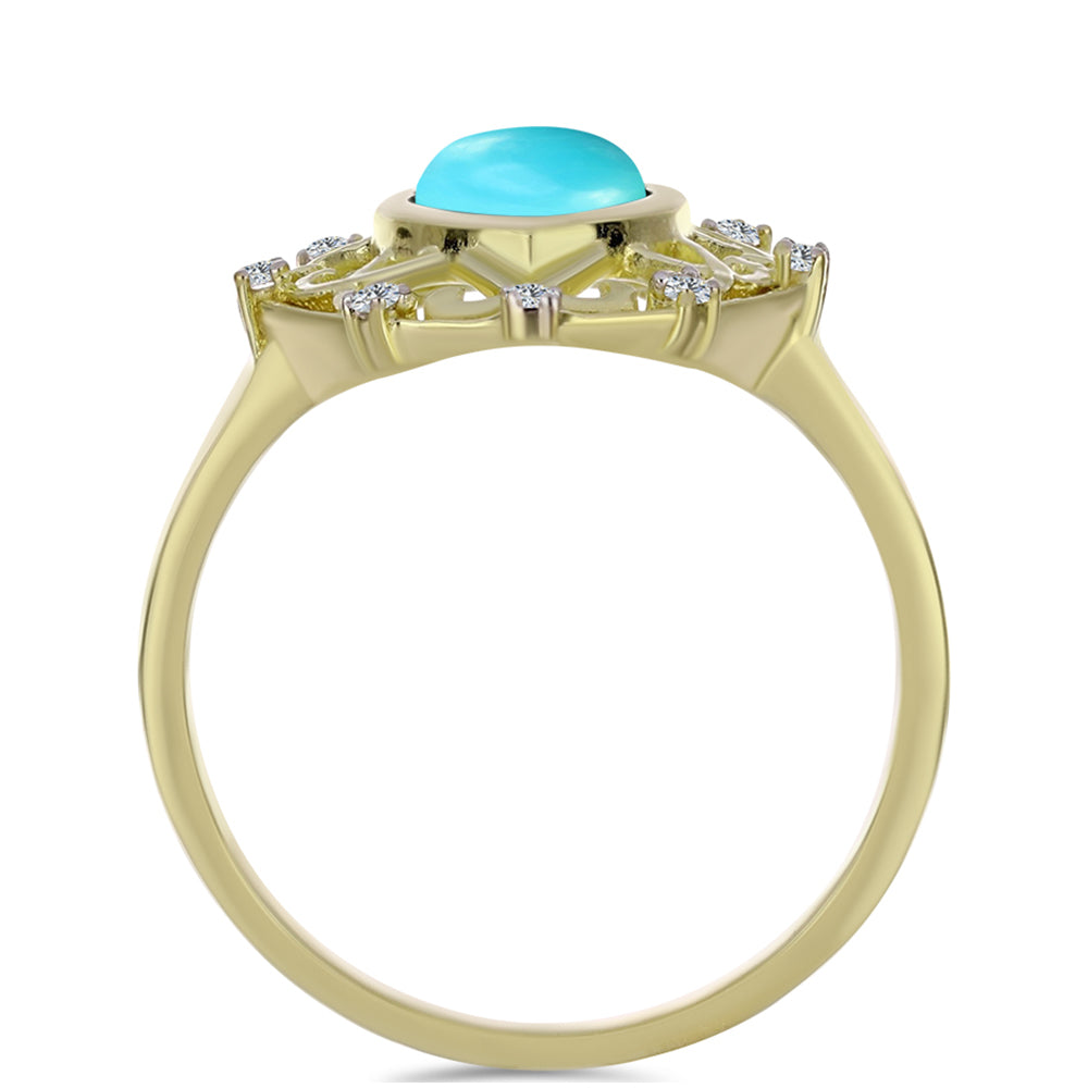 Anillo de Plata Bañada en Oro con Turquesa Bella Durmiente y Topacio Blanco 2 