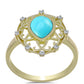 Anillo de Plata Bañada en Oro con Turquesa Bella Durmiente y Topacio Blanco