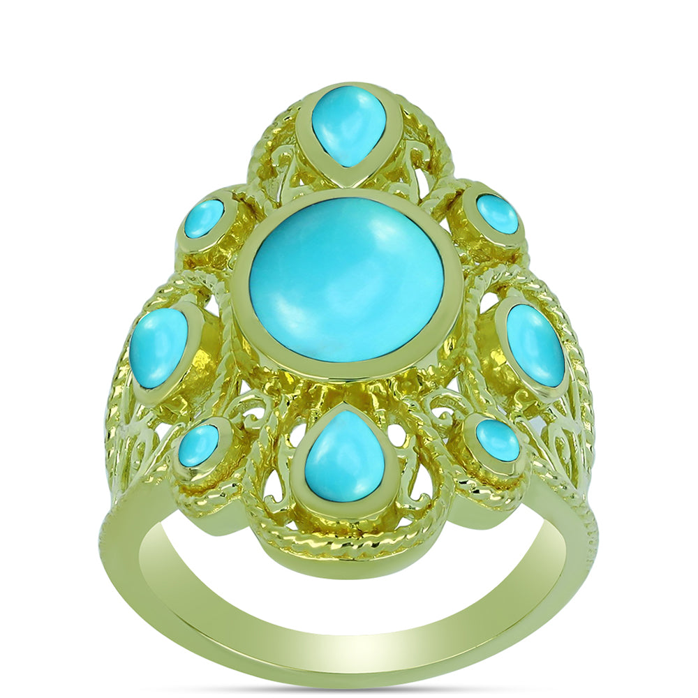 Anillo de Plata Bañada en Oro con Turquesa Bella Durmiente