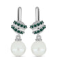 Pendientes de Plata con Moissanita azul mar verdosa y Perla blanca de agua dulce