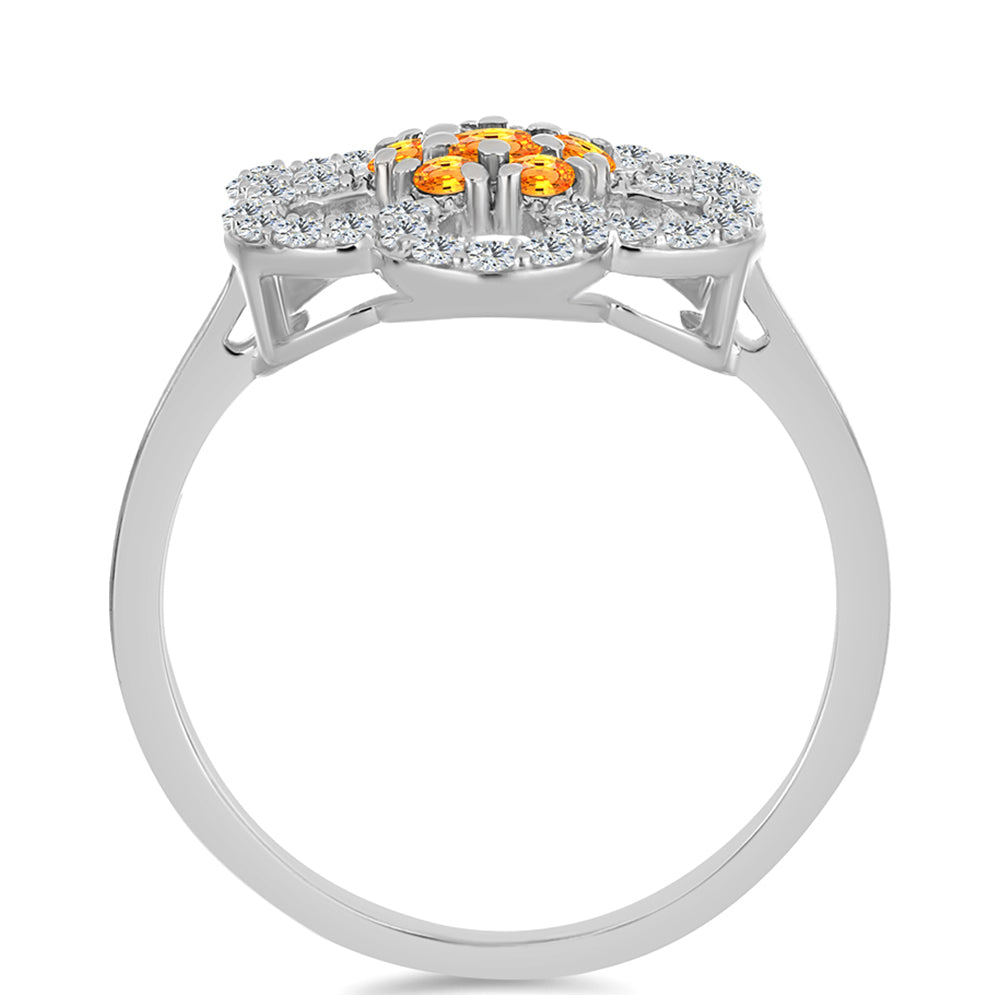 Anillo de Plata con Zafiro Padparadscha y Topacio Blanco