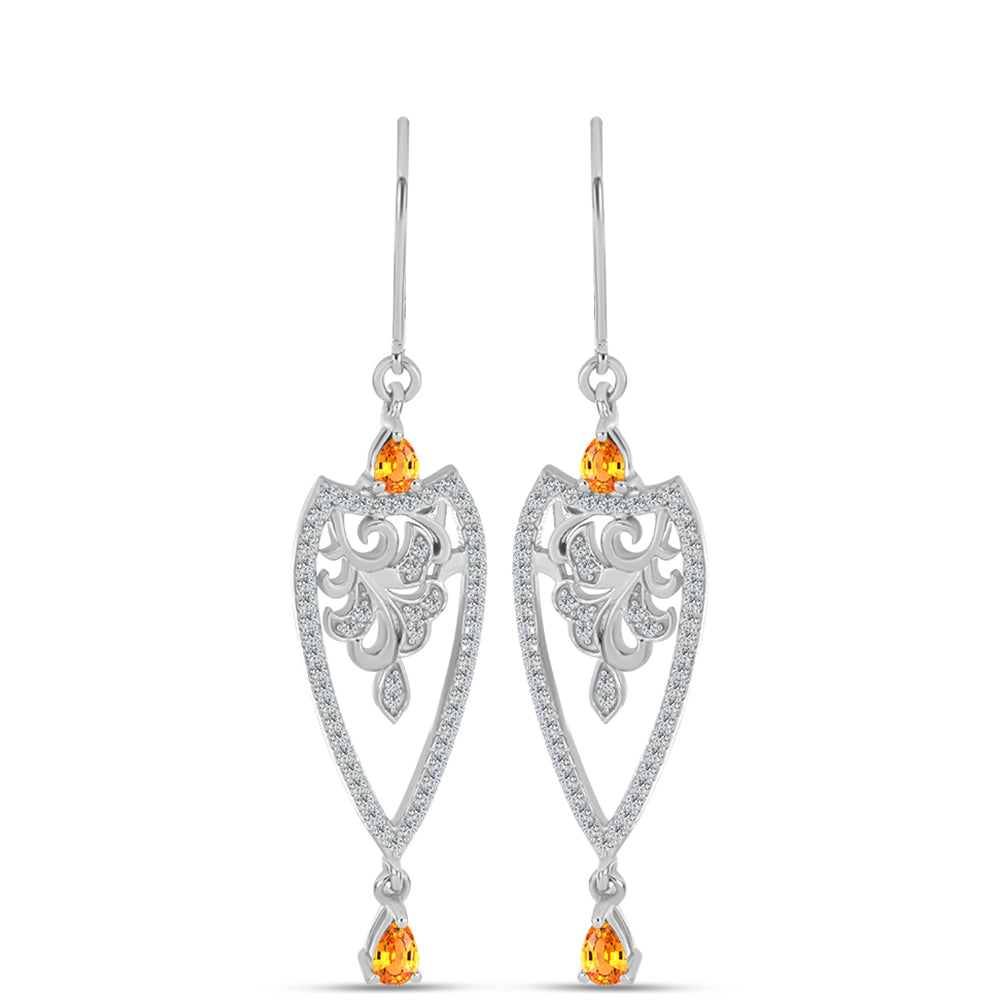 Pendientes de Plata con Zafiro Padparadscha y Topacio Blanco 1 
