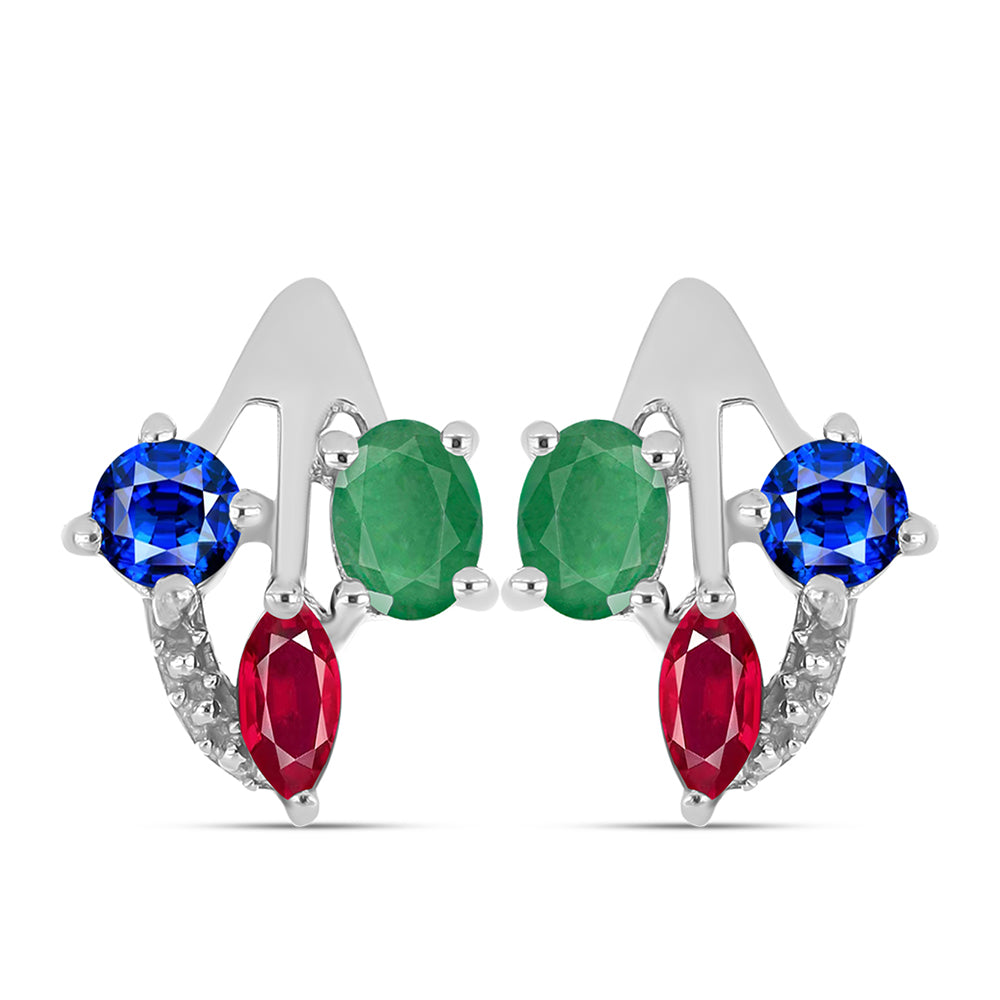 Conjunto de Plata con Rubí de Madagascar y Esmeralda de Brasil ( Pendientes +Anillo )