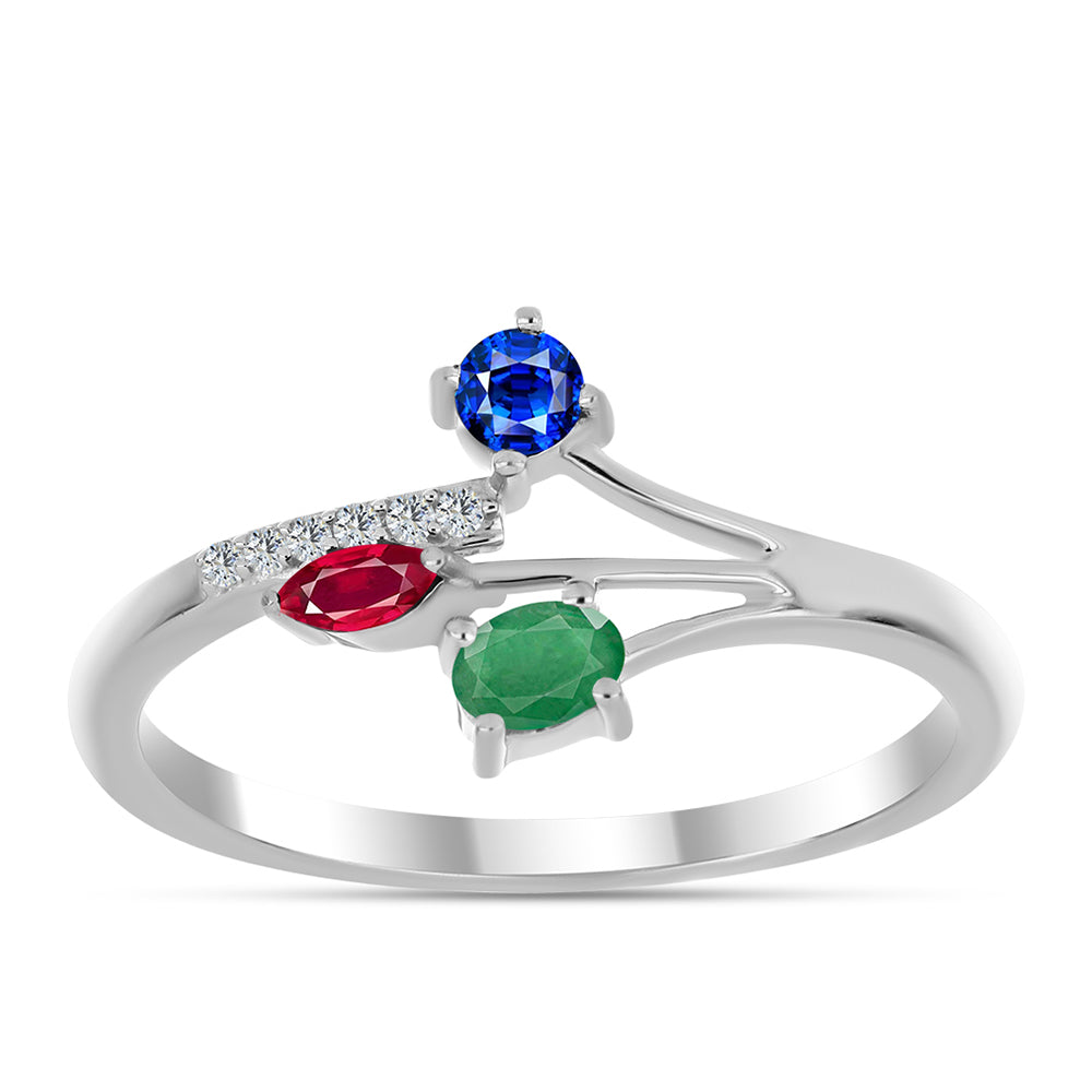 Conjunto de Plata con Rubí de Madagascar y Esmeralda de Brasil ( Pendientes +Anillo )