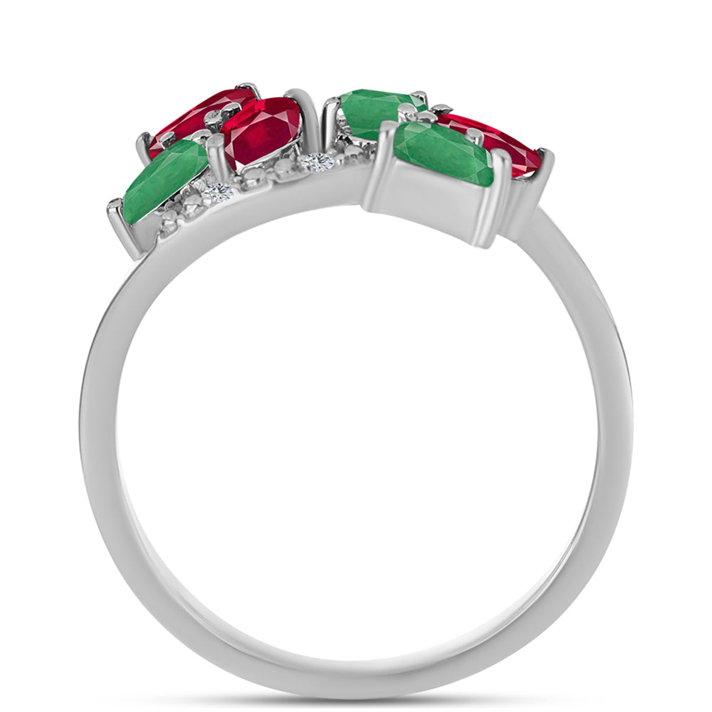 Anillo de Plata con Rubí de Madagascar y Esmeralda de Brasil 2 