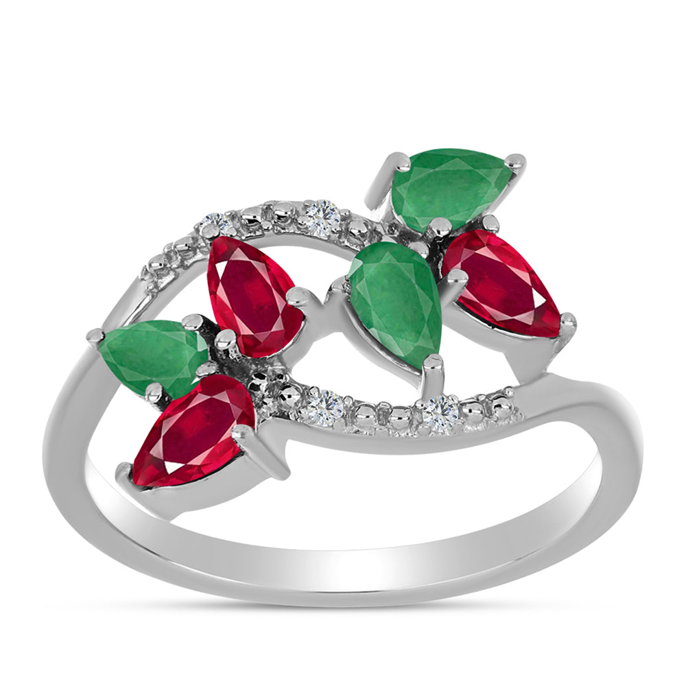 Anillo de Plata con Rubí de Madagascar y Esmeralda de Brasil 3 
