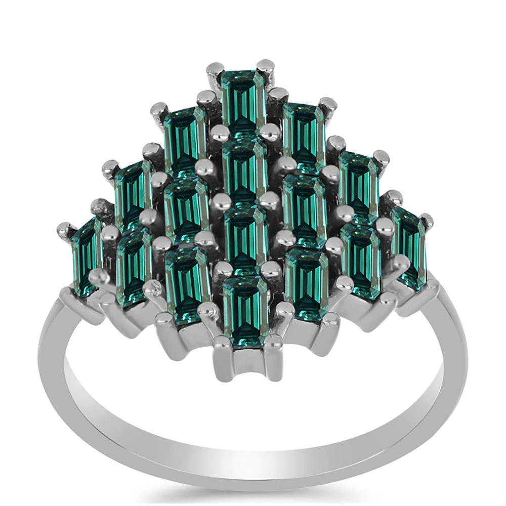 Anillo de Plata con Moissanita azul mar verdosa