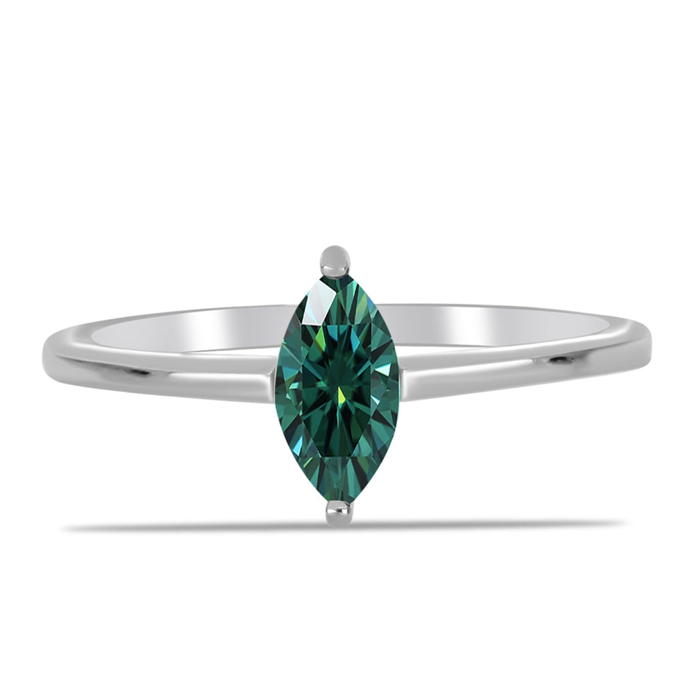 Anillo de Plata con Moissanita azul mar verdosa
