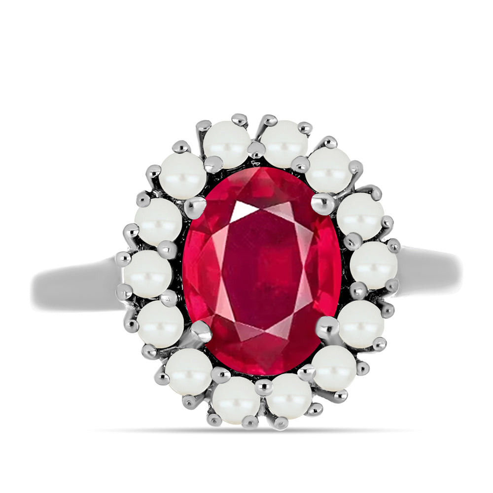 Anillo de Plata con Rubí de Madagascar y Perla blanca de agua dulce