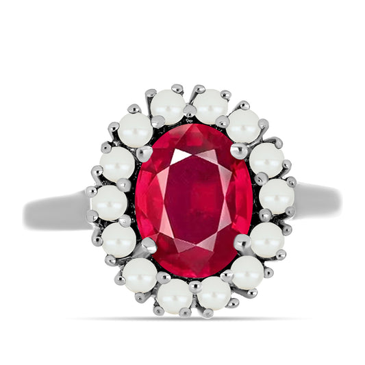 Anillo de Plata con Rubí de Madagascar y Perla blanca de agua dulce