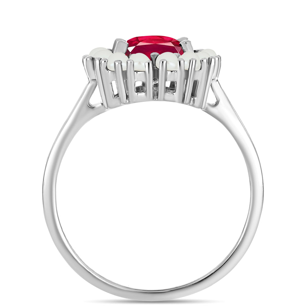 Anillo de Plata con Rubí de Madagascar y Perla blanca de agua dulce